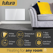 Futura Futura Electric Wall Panel Heater 1500W | Bathroom Safe White Glass