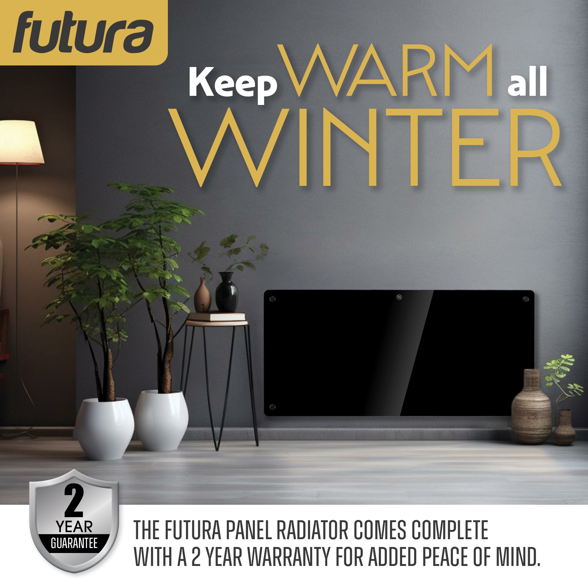 Futura Electric Wall Panel Heater 2000W | Bathroom Safe Black Glass ...