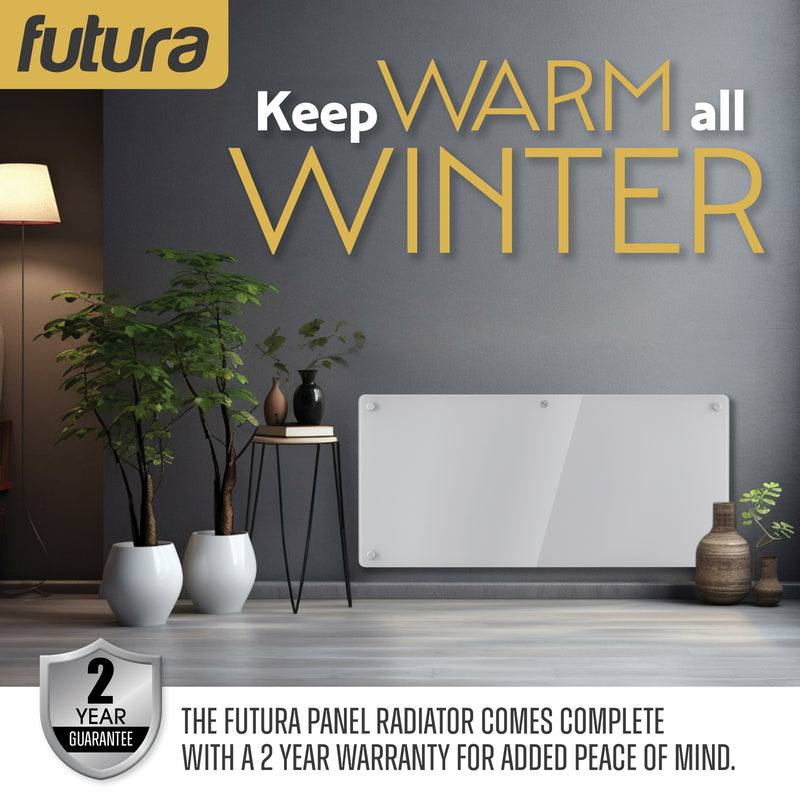 Futura Futura Electric Wall Panel Heater 2000W | Bathroom Safe White Glass