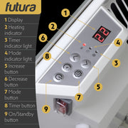 Futura Futura Electric Wall Panel Heater 2000W | Bathroom Safe White Glass