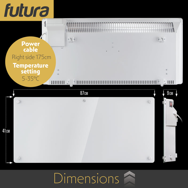 Futura Futura Electric Wall Panel Heater 2000W | Bathroom Safe White Glass