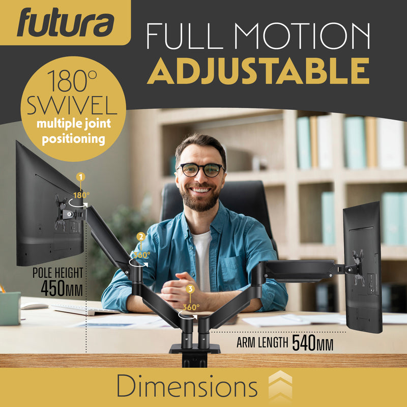 Futura Futura Gas Dual Monitor Stand | 13–32” Computer Desk Screens Monitor Arm