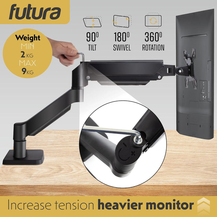 Futura Futura Gas Monitor Stand | 13–32” Computer Desk Screen Single Monitor Arm