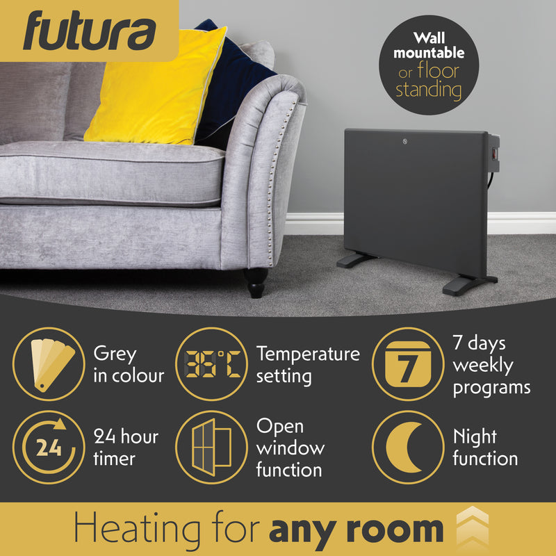 Futura Futura Grey 1000W Electric Panel Heater | Wall & Floor Installation