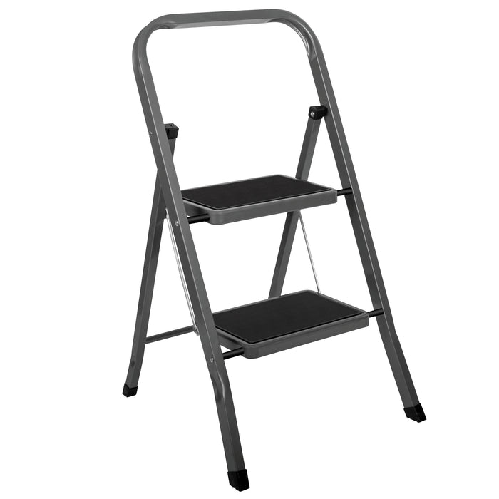 Futura Futura Grey 2 Step Ladder Heavy-Duty Steel Folding 150kg Load Capacity