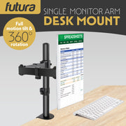 Futura Futura Monitor Stand | Adjustable Computer Desk Screen Single Monitor Arm