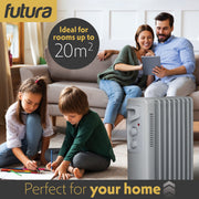 Futura Futura Oil Filled Radiator | 2000W Portable Electric Heater Grey