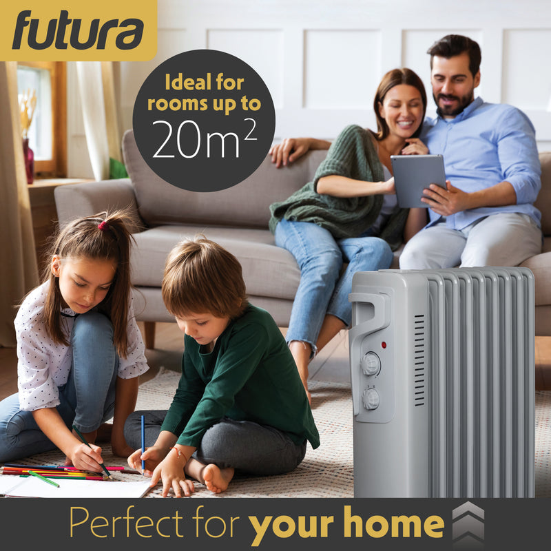 Futura Futura Oil Filled Radiator | 2000W Portable Electric Heater Grey