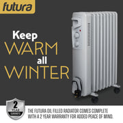 Futura Futura Oil Filled Radiator | 2000W Portable Electric Heater Grey