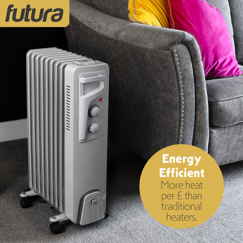 Futura Futura Oil Filled Radiator | 2000W Portable Electric Heater Grey