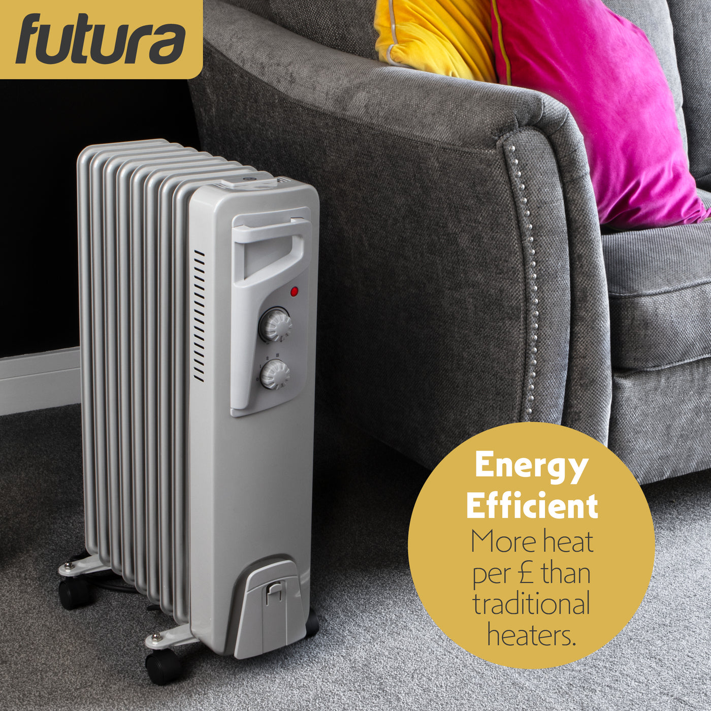 Futura Oil Filled Radiator | 2000W Portable Electric Heater Grey ...
