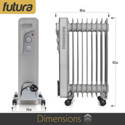 Futura Futura Oil Filled Radiator | 2000W Portable Electric Heater Grey