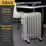 Futura Futura Oil Filled Radiator | 2000W Portable Electric Heater Grey