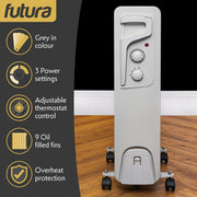 Futura Futura Oil Filled Radiator | 2000W Portable Electric Heater Grey