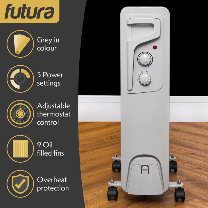 Futura Futura Oil Filled Radiator | 2000W Portable Electric Heater Grey