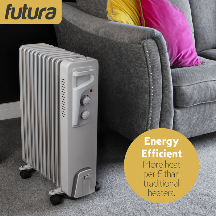 Futura Futura Oil Filled Radiator | 2500W Portable Electric Heater Grey