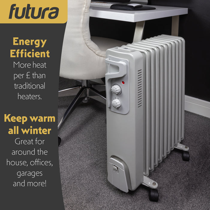 Futura Futura Oil Filled Radiator | 2500W Portable Electric Heater Grey