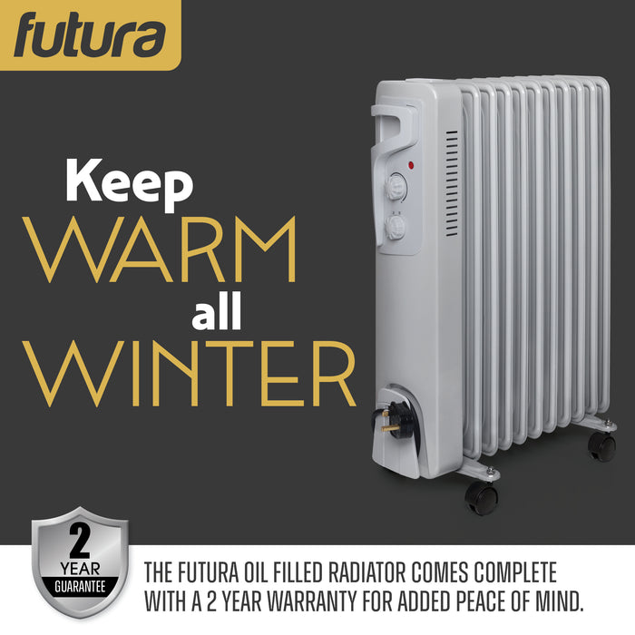 Futura Futura Oil Filled Radiator | 2500W Portable Electric Heater Grey