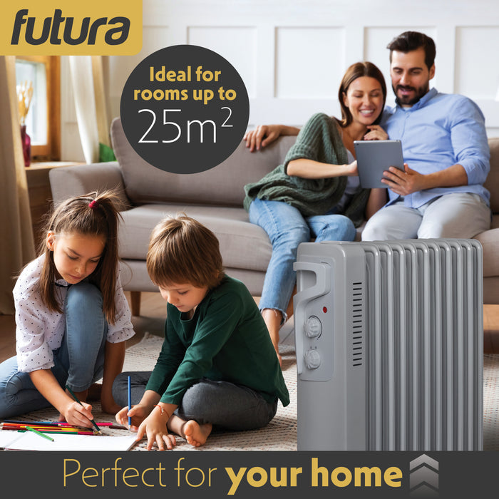 Futura Futura Oil Filled Radiator | 2500W Portable Electric Heater Grey