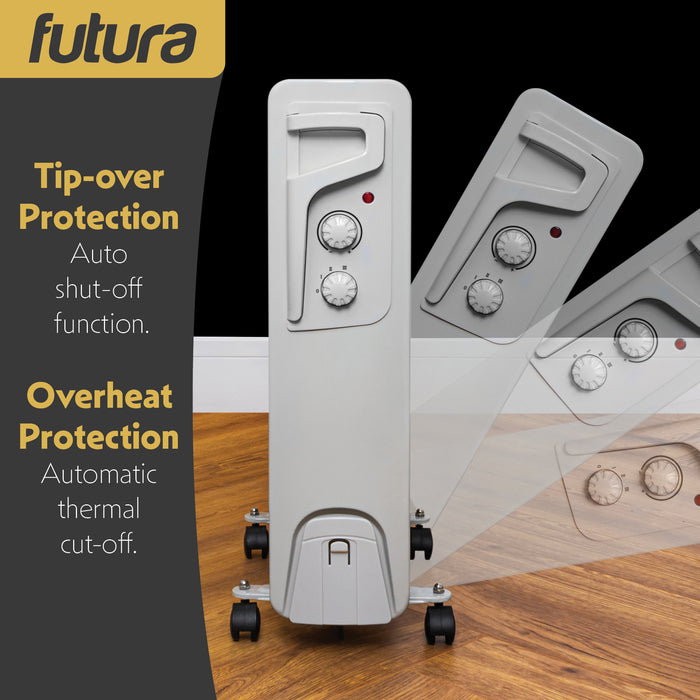 Futura Futura Oil Filled Radiator | 2500W Portable Electric Heater Grey