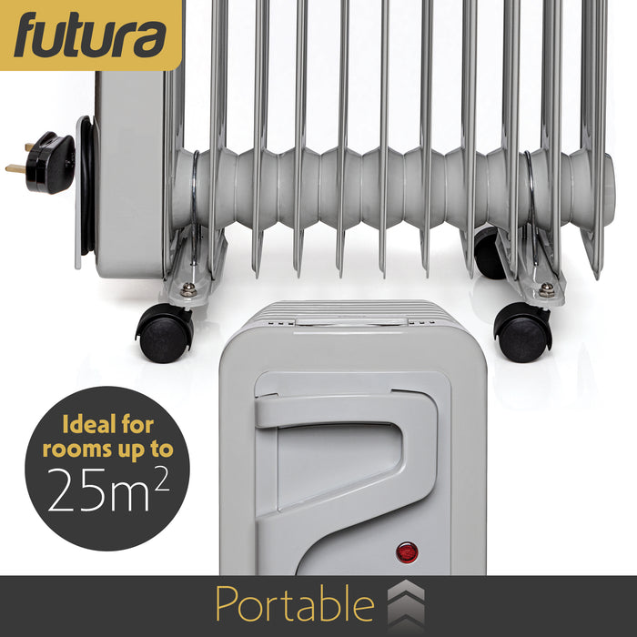 Futura Futura Oil Filled Radiator | 2500W Portable Electric Heater Grey