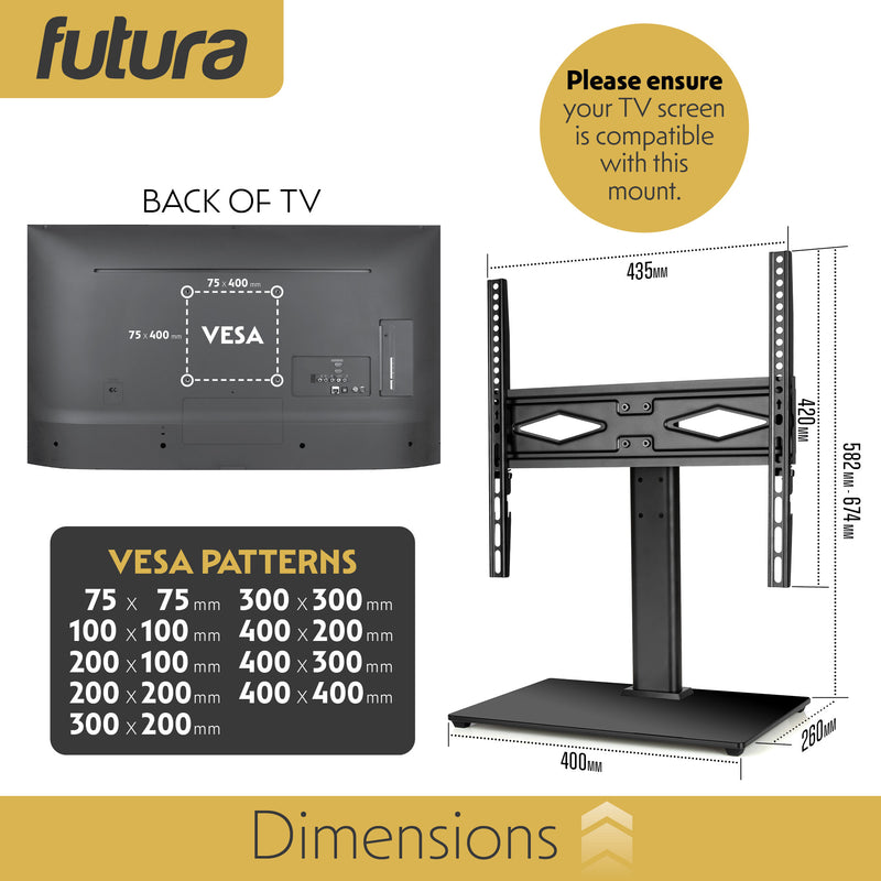 Futura Futura Universal TV Stand | 24–60 Inch Black Television Table Stand