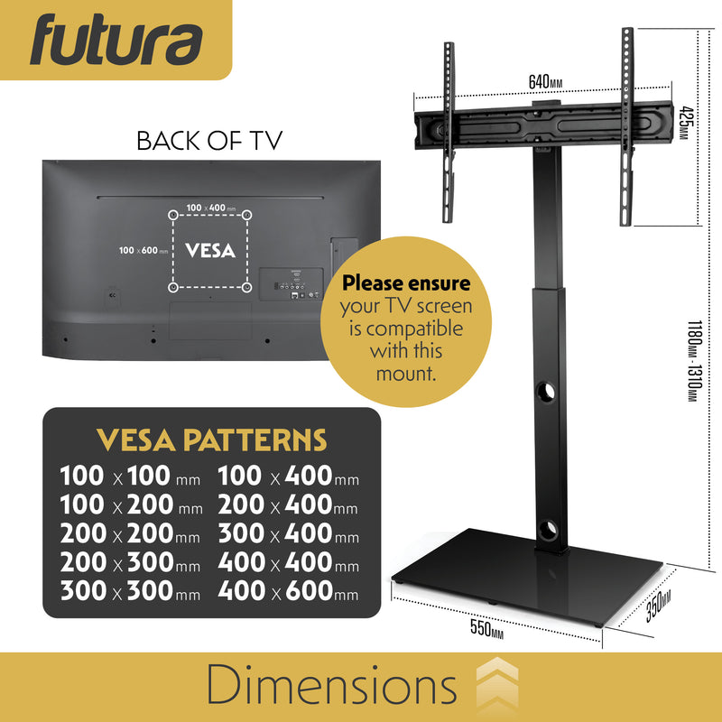 Futura Futura Universal TV Stand 30-75 inch | Black Television Floor Stand