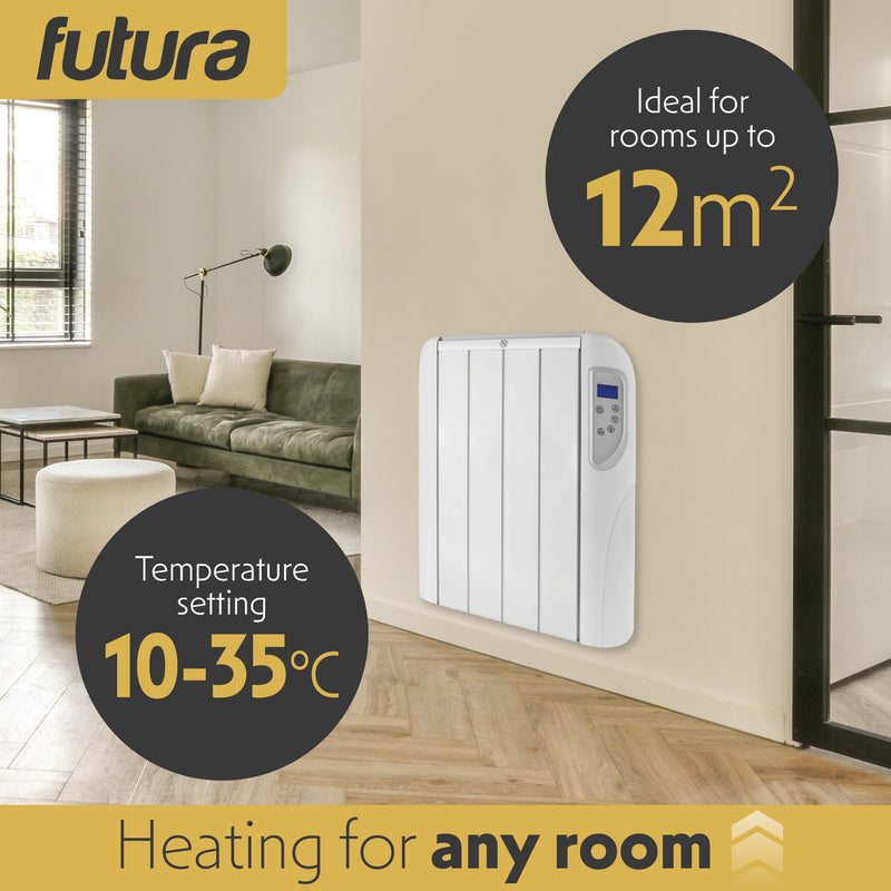 Futura Futura Wall Mounted Electric Heater | 1000W Bathroom Safe Panel Heater