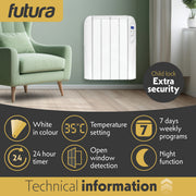 Futura Futura Wall Mounted Electric Heater | 1000W Bathroom Safe Panel Heater