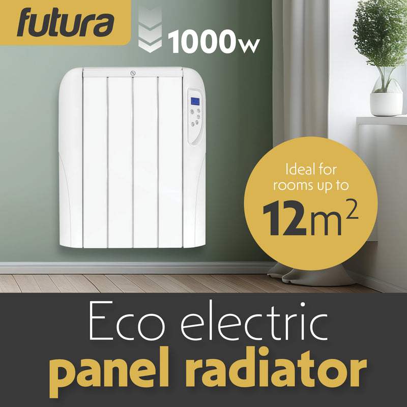 Futura Futura Wall Mounted Electric Heater | 1000W Bathroom Safe Panel Heater