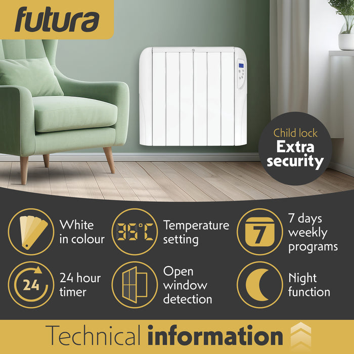 Futura Futura Wall Mounted Electric Heater | 1500W Bathroom Safe Panel Heater