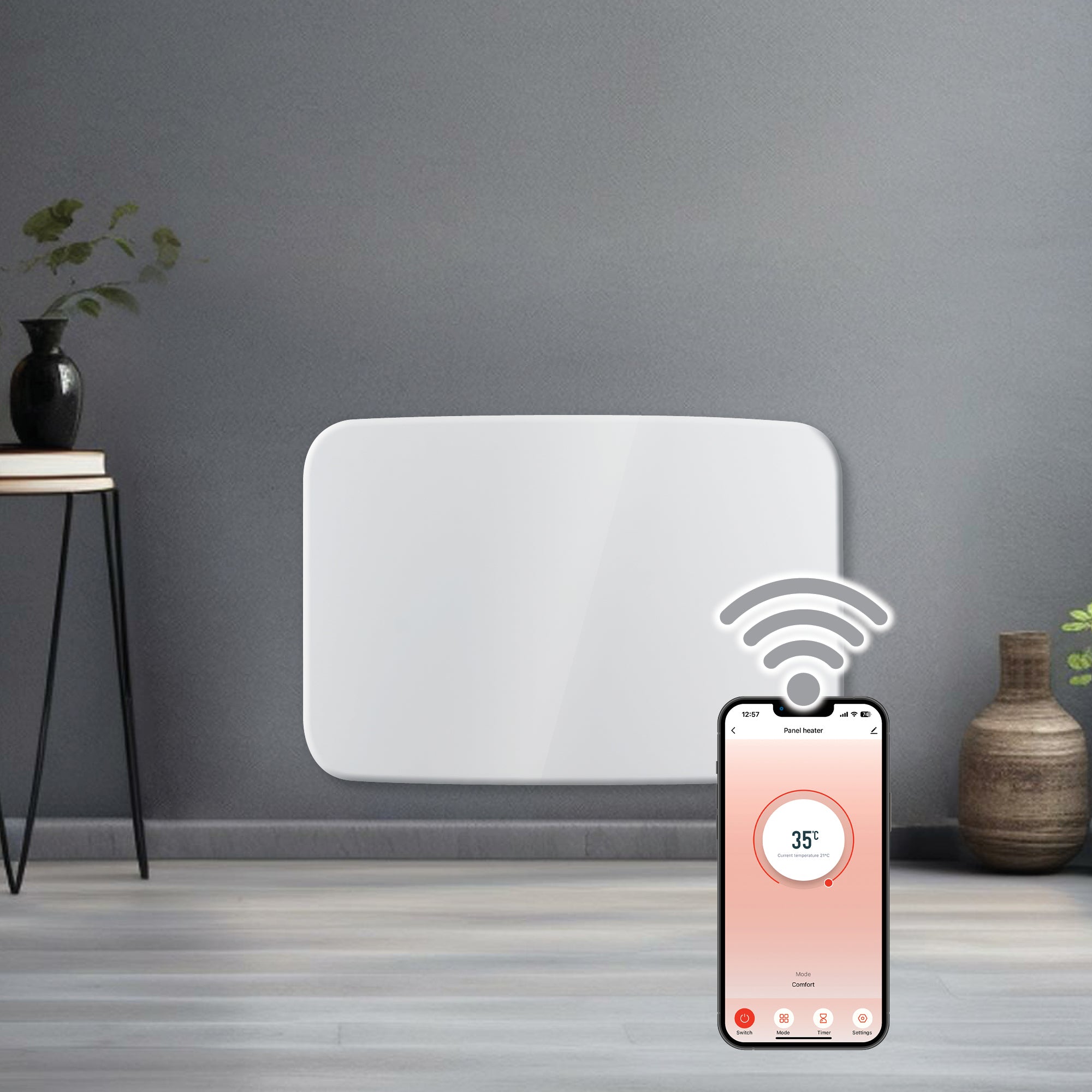 Futura WIFI Electric Wall Panel Heater 1000W | Curved White Radiator ...
