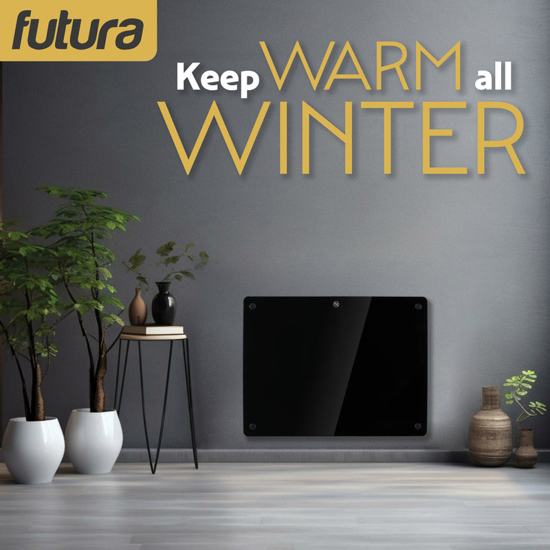Futura Futura WIFI Electric Wall Panel Heater 2000W | Bathroom Safe Black Glass