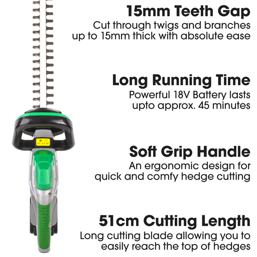 Futura Direct Gracious Gardens 18V Cordless Hedge Trimmer with Battery & Charger