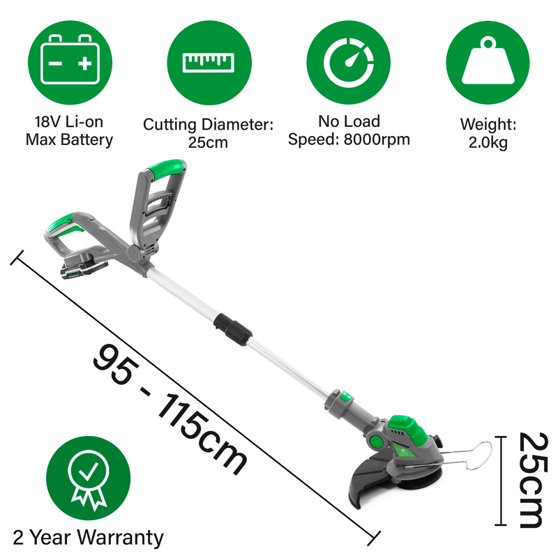 Gracious Gardens Gracious Gardens 18V Cordless Strimmer 2 Batteries 30 Spare Blades
