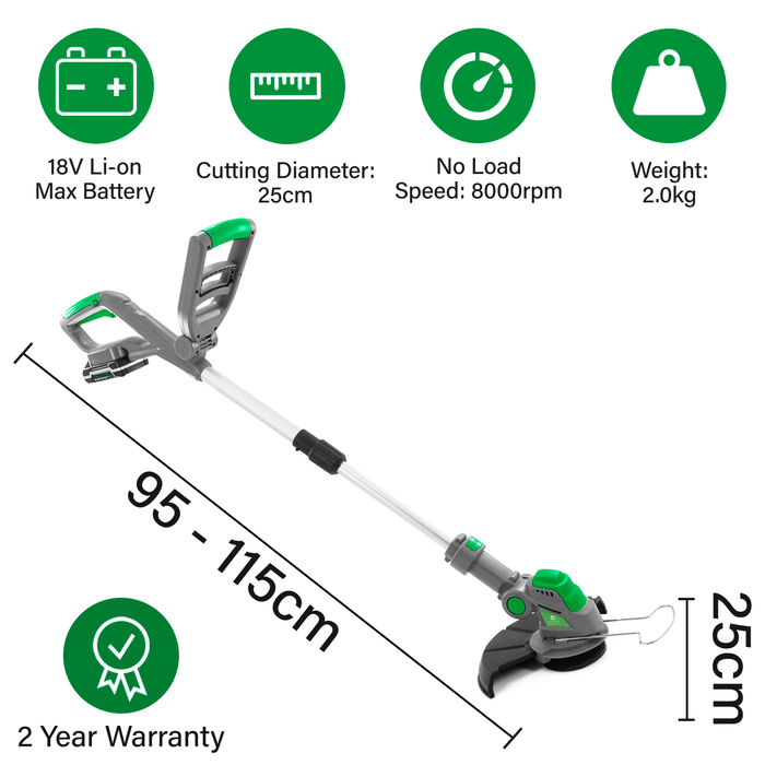 Gracious Gardens Gracious Gardens 18V Cordless Strimmer 2 Batteries 30 Spare Blades