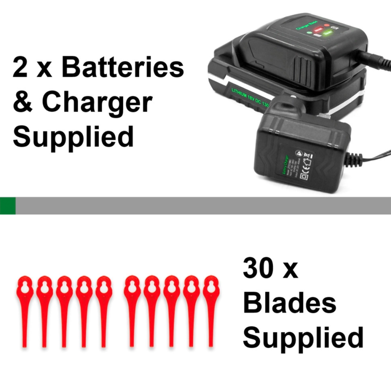 Gracious Gardens Gracious Gardens 18V Cordless Strimmer 2 Batteries 30 Spare Blades