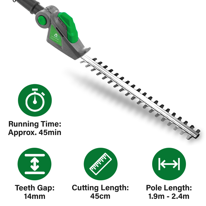 Gracious Gardens Gracious Gardens 2.4m Long Reach Hedge Trimmer | 18V Cordless Extendable Pole Cutter