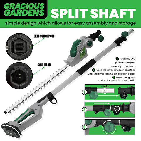 Gracious Gardens Gracious Gardens 2.4m Long Reach Hedge Trimmer | 18V Cordless Extendable Pole Cutter