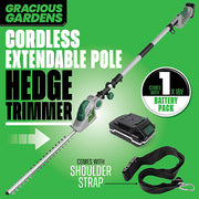 Gracious Gardens Gracious Gardens 2.4m Long Reach Hedge Trimmer | 18V Cordless Extendable Pole Cutter