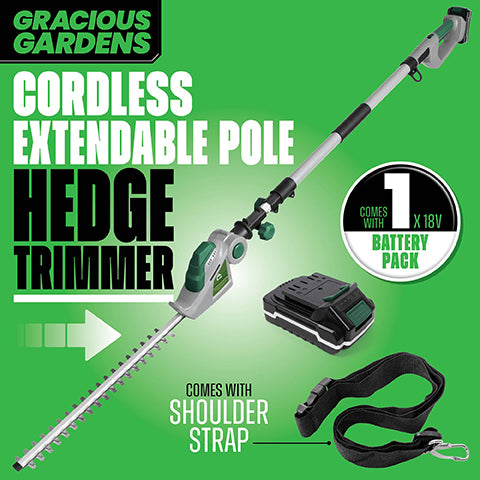 Gracious Gardens Gracious Gardens 2.4m Long Reach Hedge Trimmer | 18V Cordless Extendable Pole Cutter