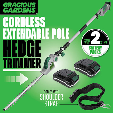 Gracious Gardens Gracious Gardens 2.4m Long Reach Hedge Trimmer | 18V Cordless Pole Cutter with 2 Batteries