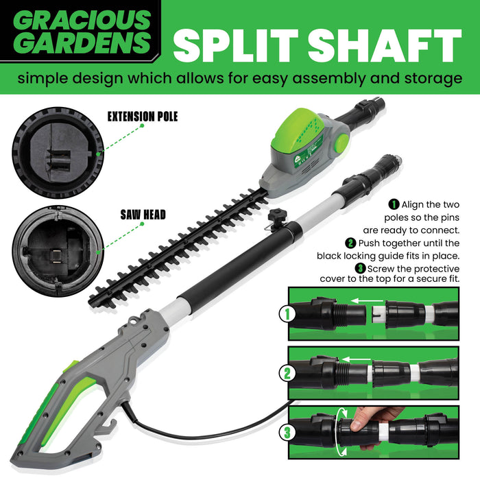 Gracious Gardens Gracious Gardens 2.5m Long Reach Hedge Trimmer | 550W Electric Telescopic Hedge Cutter