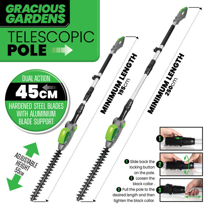Gracious Gardens Gracious Gardens 2.5m Long Reach Hedge Trimmer | 550W Electric Telescopic Hedge Cutter