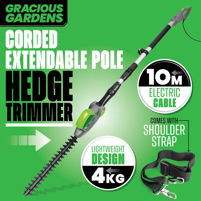 Gracious Gardens Gracious Gardens 2.5m Long Reach Hedge Trimmer | 550W Electric Telescopic Hedge Cutter