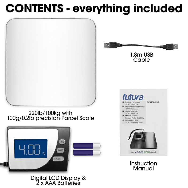 Futura Industrial Weighing Scales | 100kg Heavy Duty Digital Postal Mail Scale