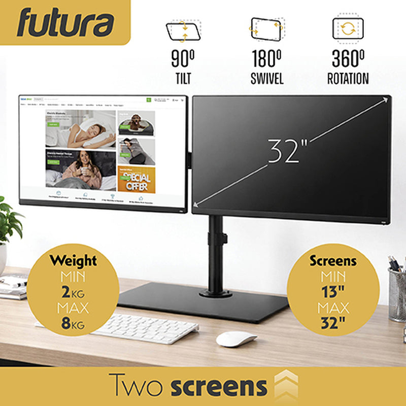 Futura Dual Monitor Stand 13 to 32 Inch | Freestanding Mount Supports 8kg