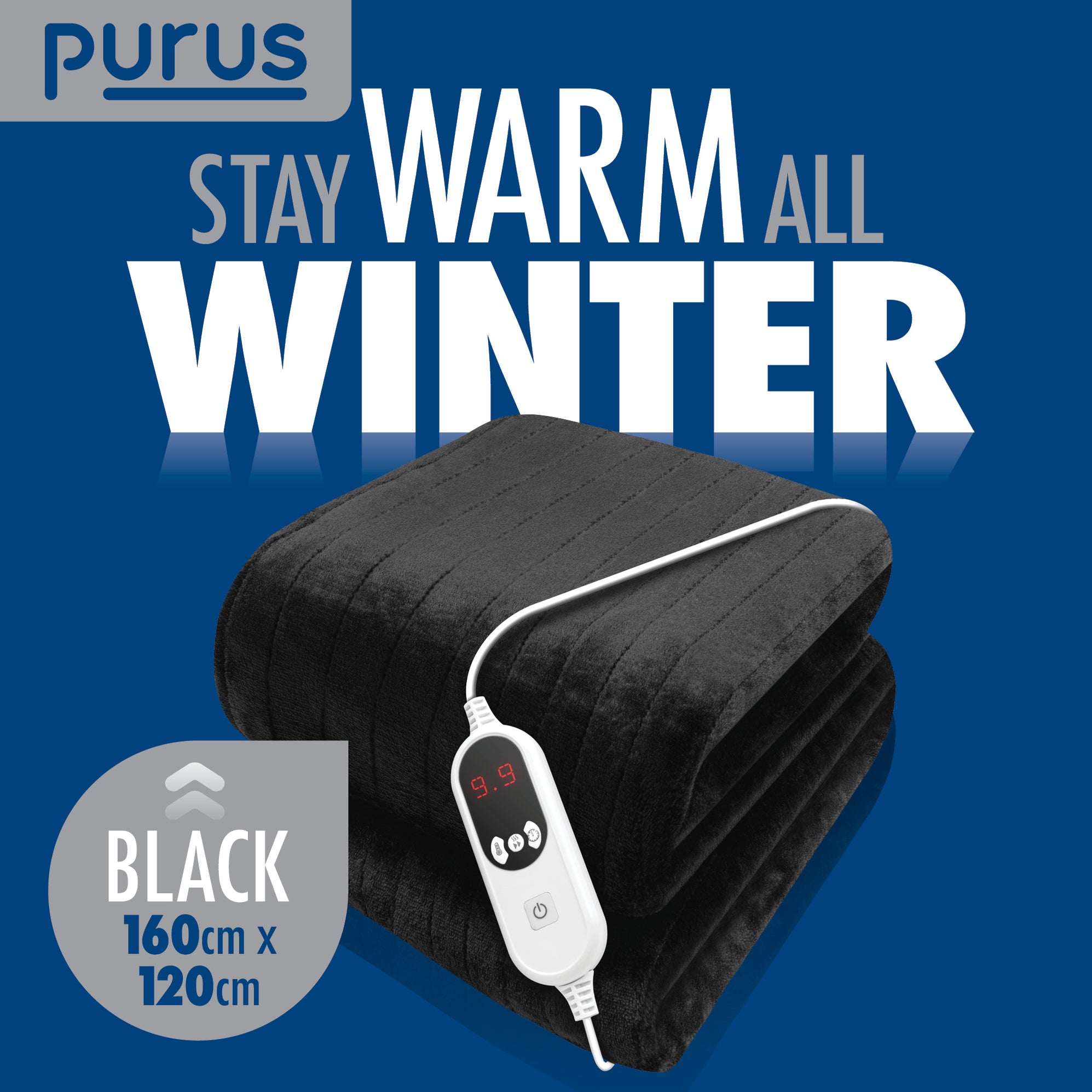 Purus Black Electric Heated Blanket | Soft Fleece Throw with Timer ...