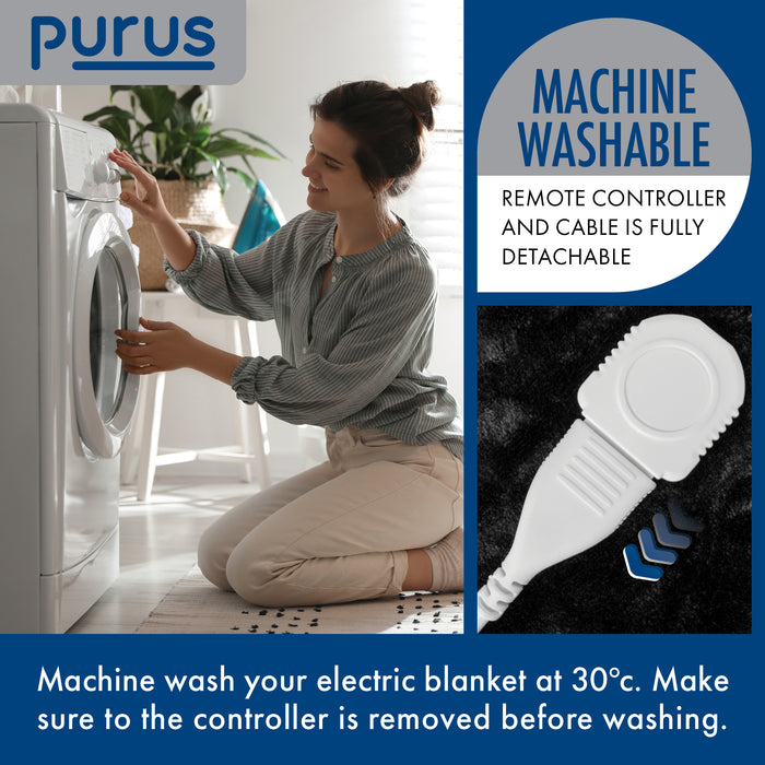 Purus Purus Black Electric Heated Blanket | Soft Fleece Throw with Timer