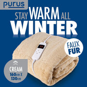 Purus Purus Cream Electric Heated Blanket | Deluxe Faux Fur Throw with Timer